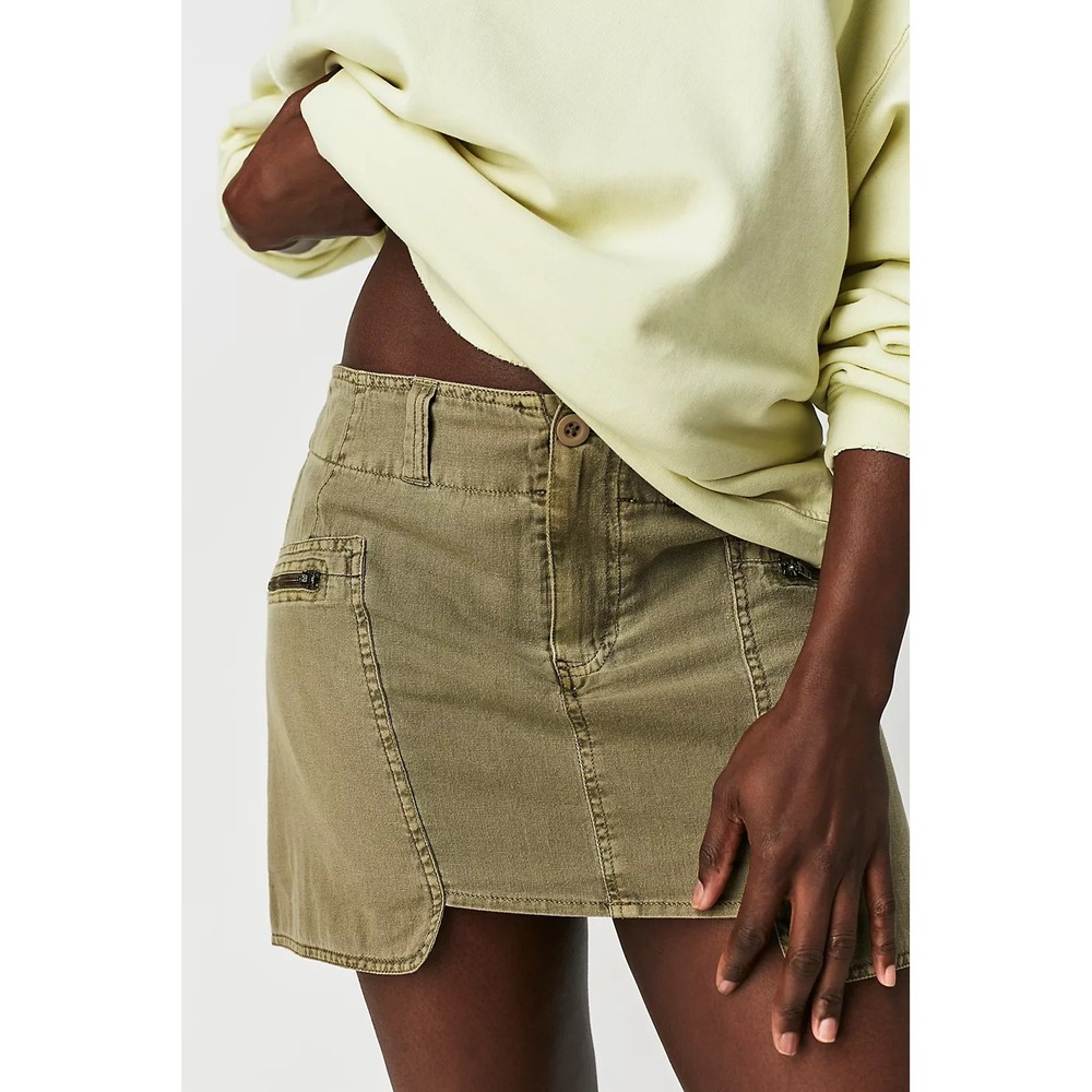 NEW Free People Nevada Utility Mini Skirt 2 Green Cargo Asymmetrical Zip Pocket - Picture 6 of 14